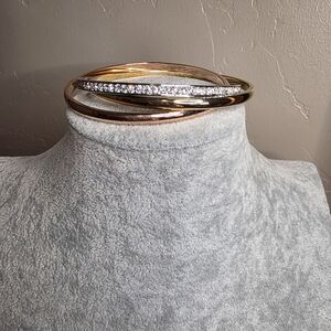 Interlocking Gold, Rose Gold  and Silver Rhinestone Bangle Bracelet